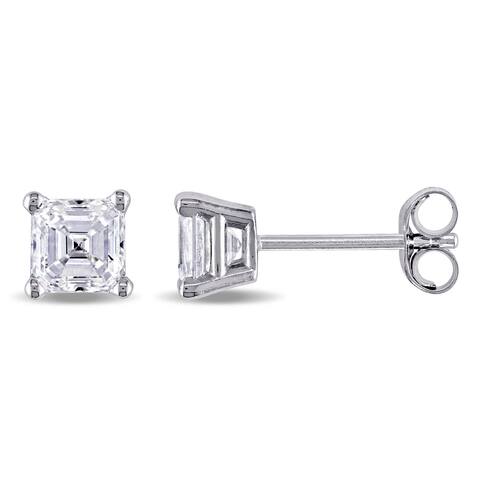 Miadora Signature Collection 7/8ct TDW Asscher-Cut Diamond Solitaire Stud Earrings in 14k White Gold