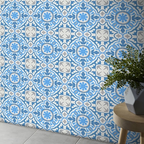 Baha in Blue and Grey Handmade 8x8-in Moroccan Tiles (Pack 12)