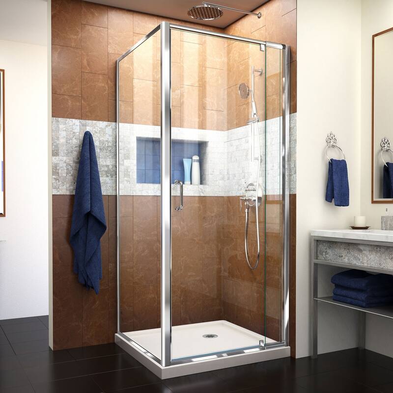 DreamLine Flex 36 in. D x 36 in. W x 74 3/4 in. H Pivot Shower Enclosure and Shower Base Kit - 36" x 36"