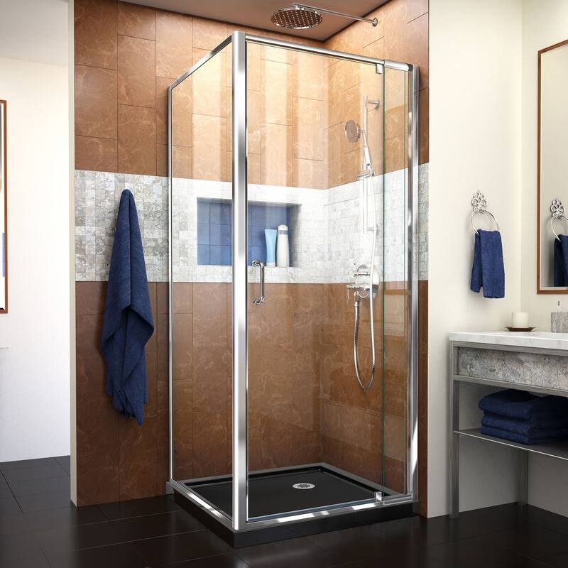 DreamLine Flex 36 in. D x 36 in. W x 74 3/4 in. H Pivot Shower Enclosure and Shower Base Kit - 36" x 36"