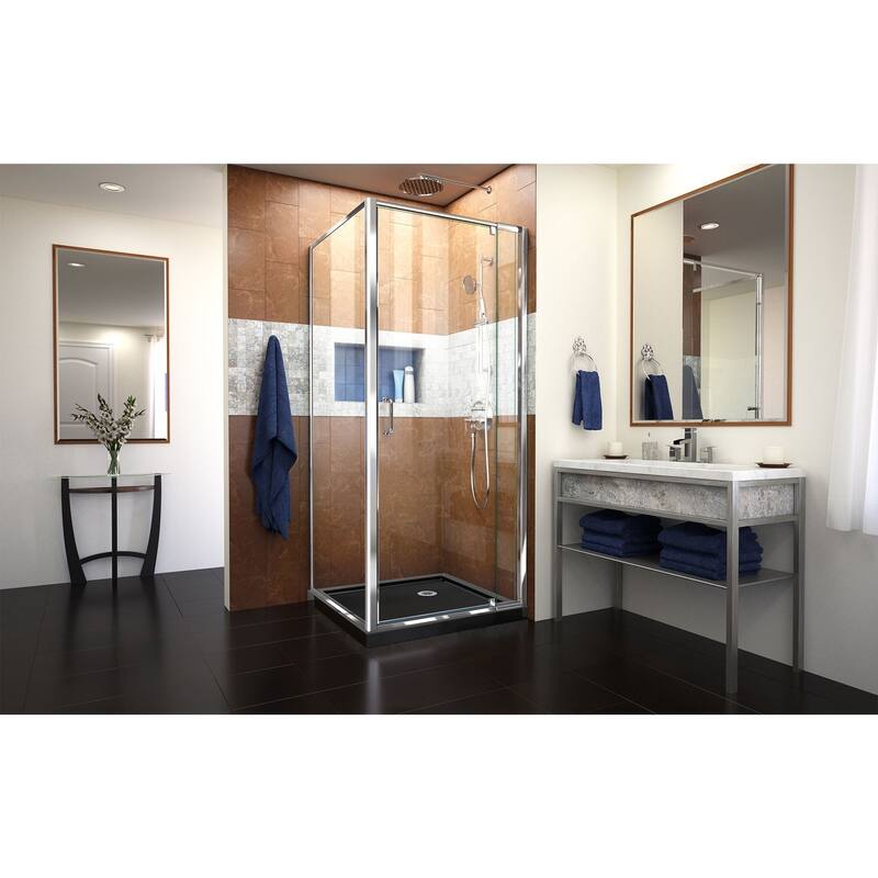 DreamLine Flex 36 in. D x 36 in. W x 74 3/4 in. H Pivot Shower Enclosure and Shower Base Kit - 36" x 36"