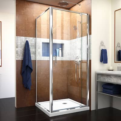 DreamLine Flex 36 in. D x 36 in. W x 74 3/4 in. H Pivot Shower Enclosure and Shower Base Kit - 36" x 36"