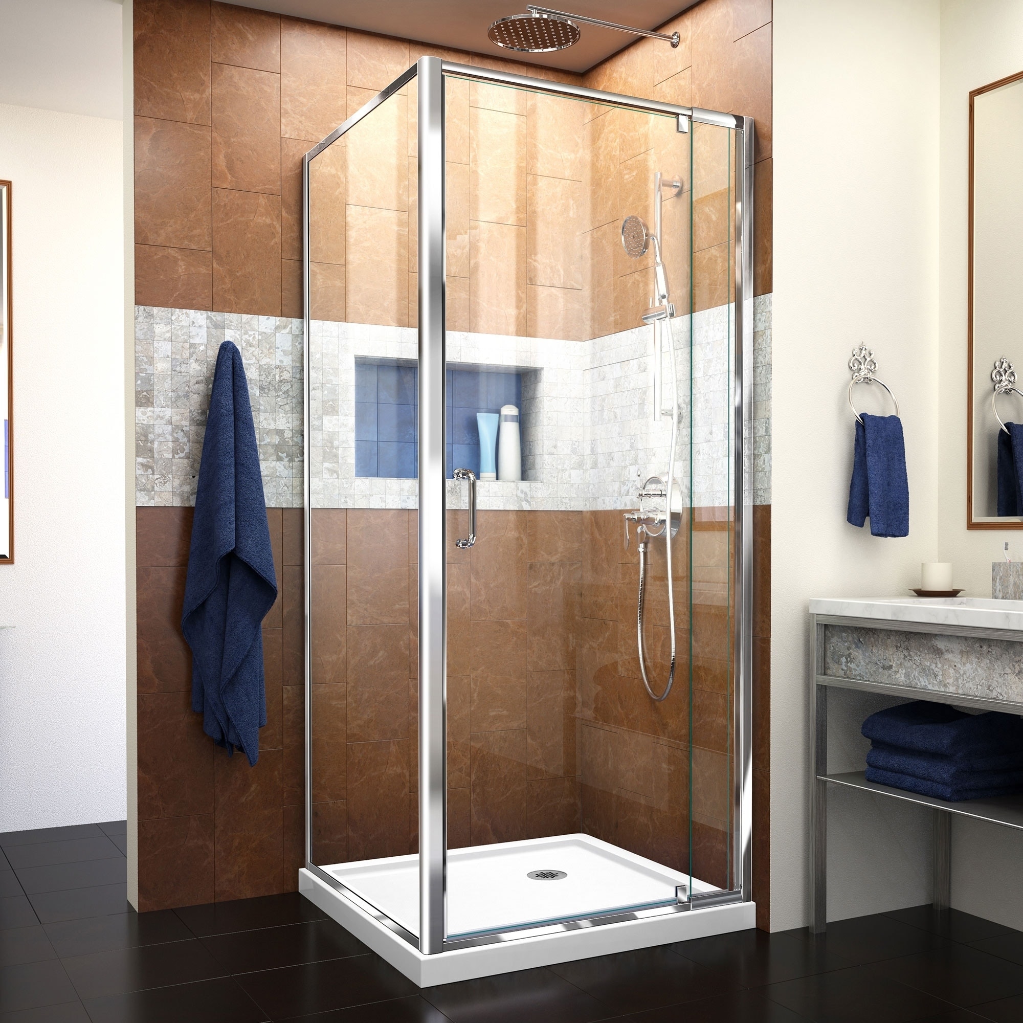 DreamLine Flex 36 in. D x 36 in. W x 74 3/4 in. H Pivot Shower Enclosure and Shower Base Kit - 36" x 36"