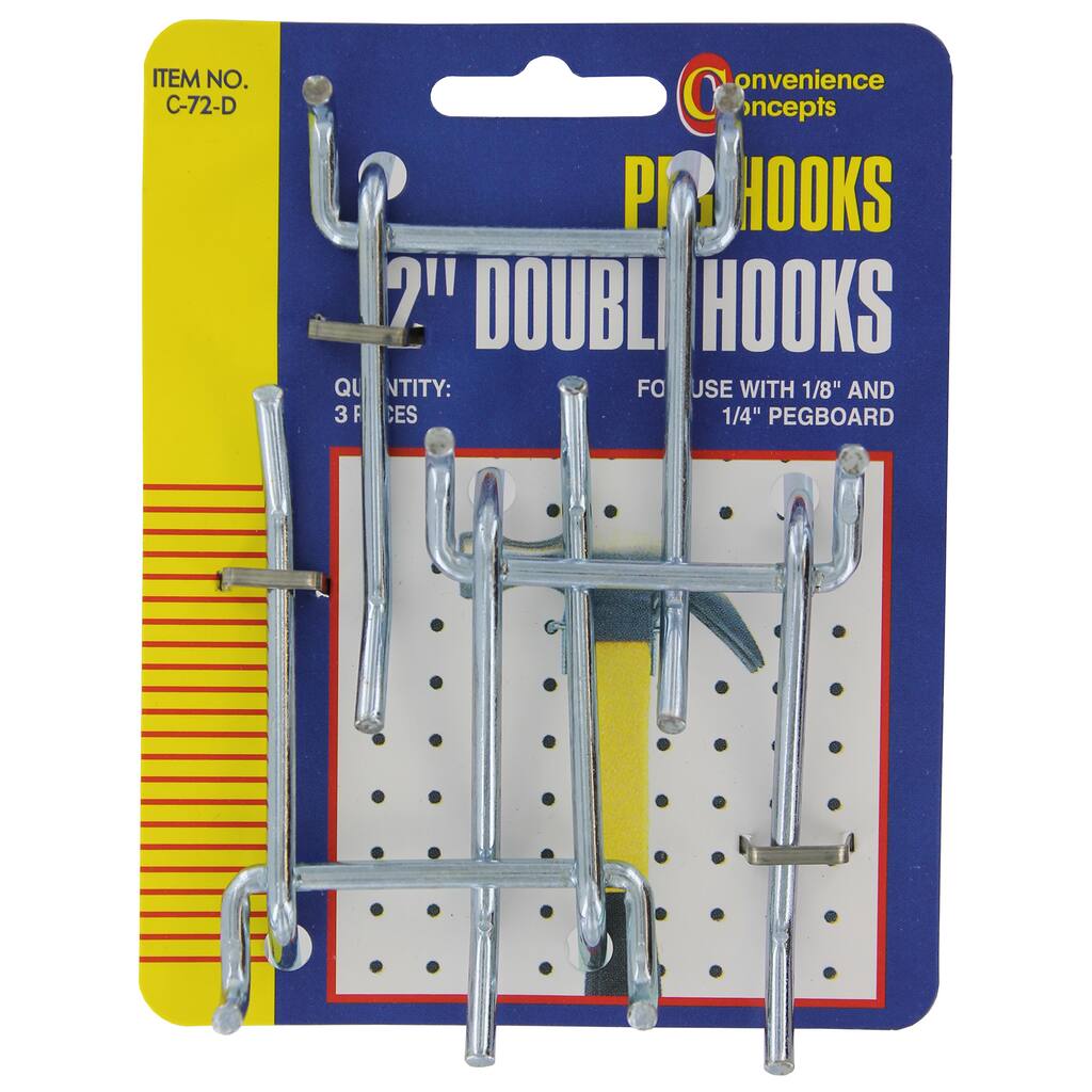 Convenience Concepts SC-72D 2" Double Straight Pegboard Hooks 3-ct