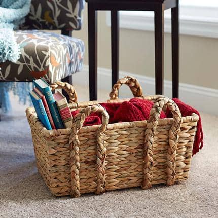 Household Essentials Large Rectangular Wicker Floor Basket with Braided Handles - 17'' x 22''