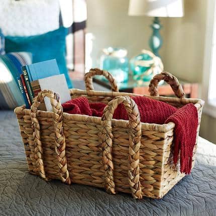 Household Essentials Large Rectangular Wicker Floor Basket with Braided Handles - 17'' x 22''
