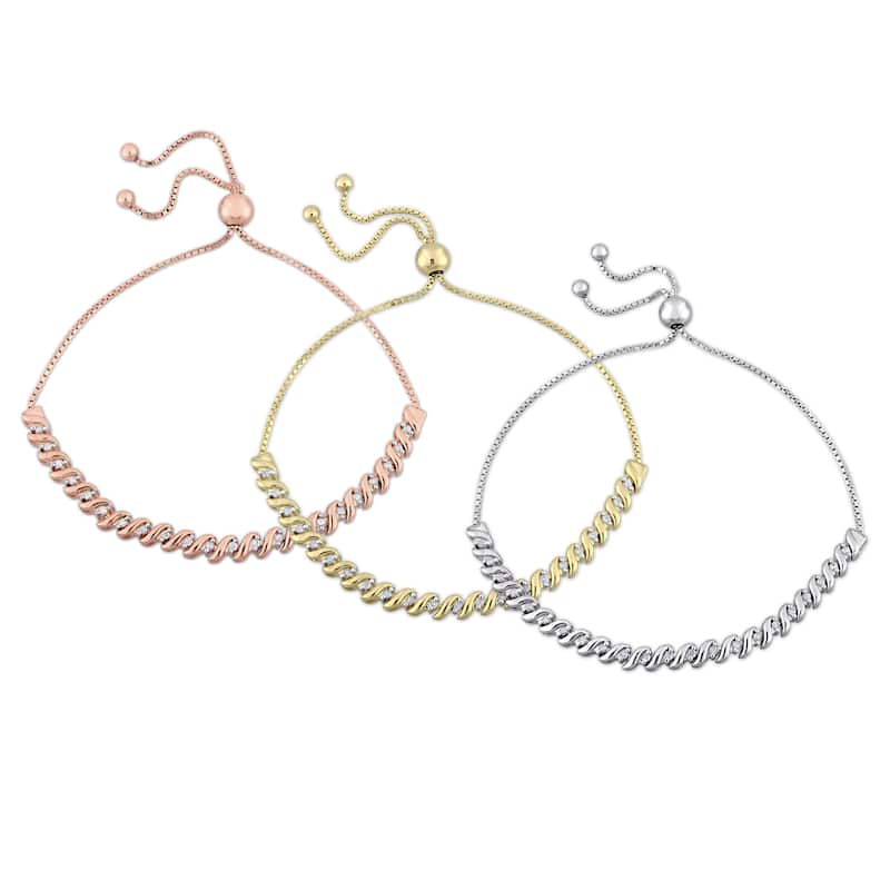 Miadora Sterling Silver 1/4ct TDW Diamond Swirl Adjustable Bracelet
