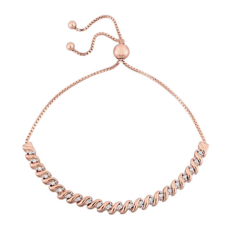 Miadora Sterling Silver 1/4ct TDW Diamond Swirl Adjustable Bracelet - Rose