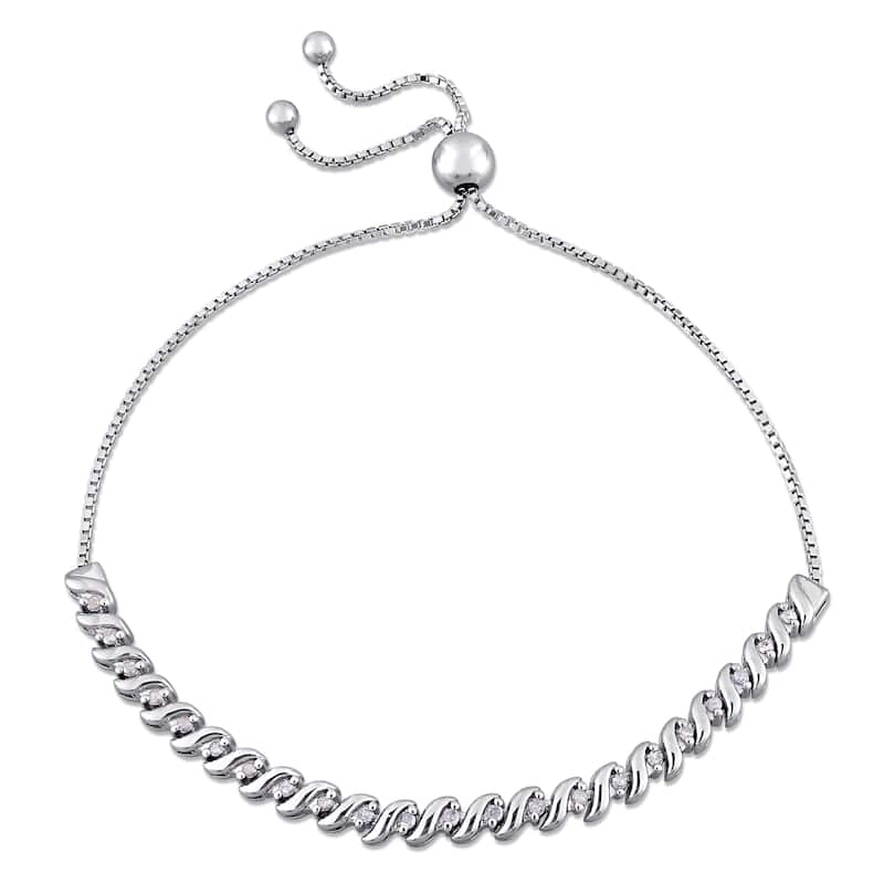 Miadora Sterling Silver 1/4ct TDW Diamond Swirl Adjustable Bracelet - White