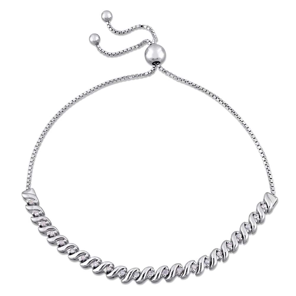 Miadora Sterling Silver 1/4ct TDW Diamond Swirl Adjustable Bracelet