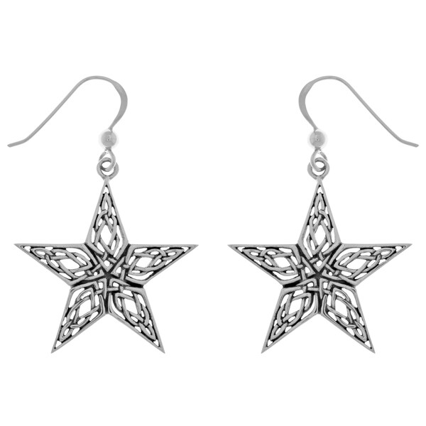 Sterling Silver Celtic Knotwork Star Dangle Earrings On Sterling Silver Celtic Knotwork Star Dangle Earrings