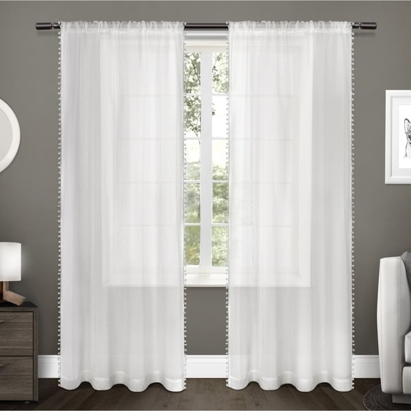 The Gray Barn Dreamweaver Pom Pom Applique Sheer Rod Pocket Top Curtain Panel Pair. Opens flyout.