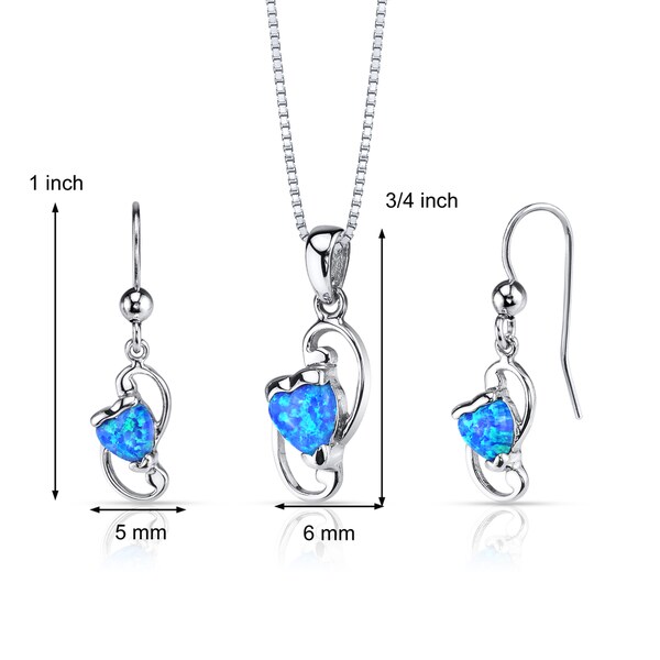 Sterling Silver Created Blue Opal Heart Necklace