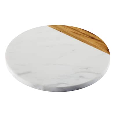 Anolon Pantryware White Marble / Teak Wood Serving Board, 10-Inch Round