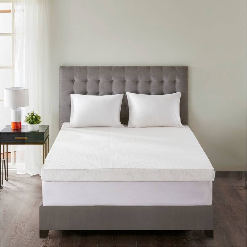 Madison Park 4-inch Memory Foam Stain Resistant and Non-skid Backing Mattress Topper - White