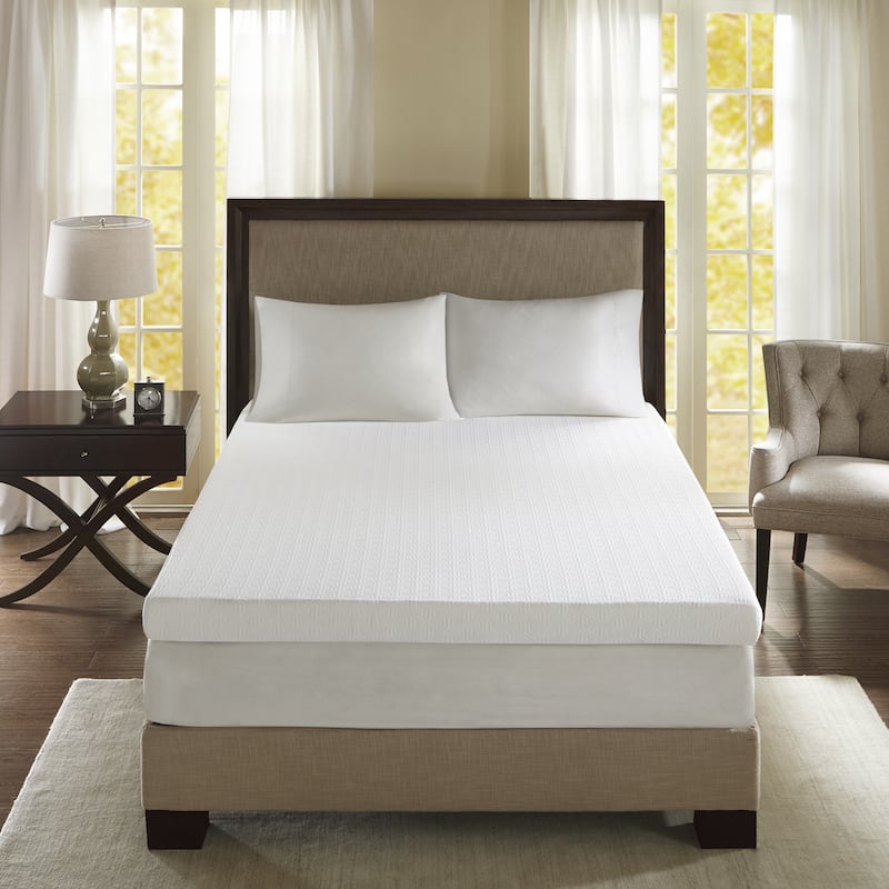 Madison Park 4-inch Memory Foam Stain Resistant and Non-skid Backing Mattress Topper - White - Twin