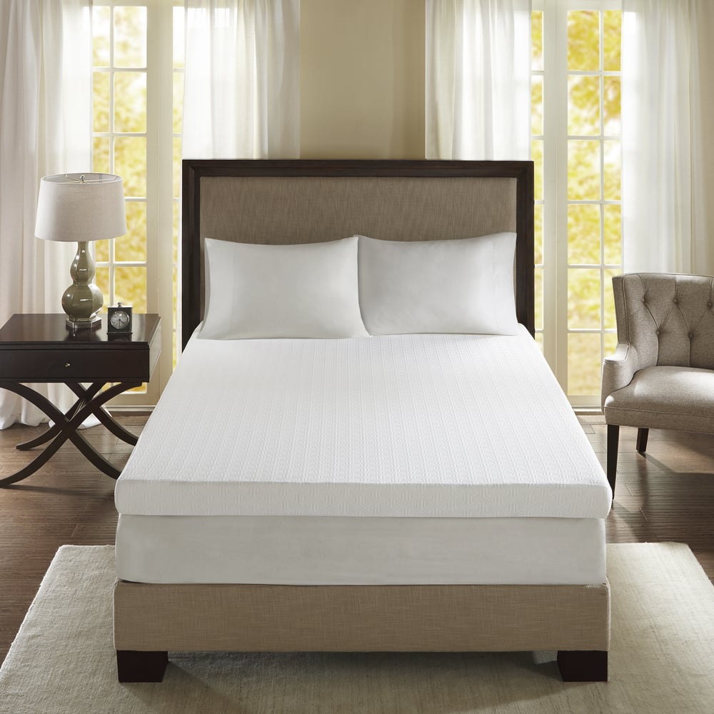 Sleep Philosophy 4-inch Memory Foam Stain Resistant and Non-skid Backing Mattress Topper - White