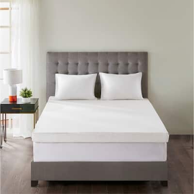 Madison Park 4-inch Memory Foam Stain Resistant and Non-skid Backing Mattress Topper - White