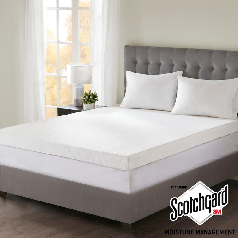 Madison Park 4-inch Memory Foam Stain Resistant and Non-skid Backing Mattress Topper - White