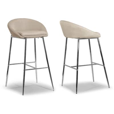 Agatha Modern Cream Fabric and Chrome Bar Stools (Set of 2)