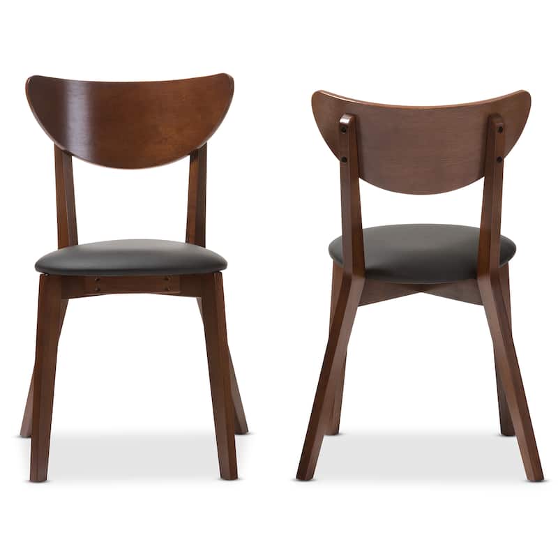 Baxton Studio Haides Mid-Century Walnut Brown and Black Faux Leather Dining Chairs- Set of 2