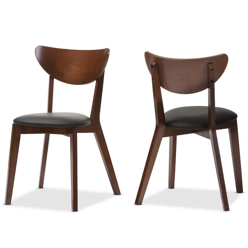 Baxton Studio Haides Mid-Century Walnut Brown and Black Faux Leather Dining Chairs- Set of 2