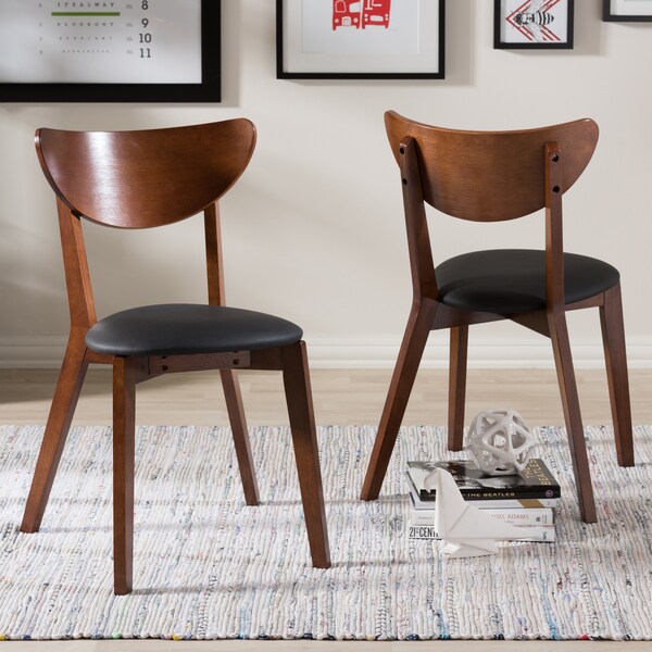 Baxton Studio Haides Mid-Century Walnut Brown and Black Faux Leather Dining Chair