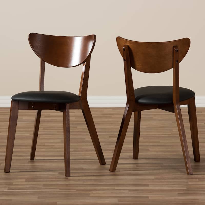 Baxton Studio Haides Mid-Century Walnut Brown and Black Faux Leather Dining Chairs- Set of 2