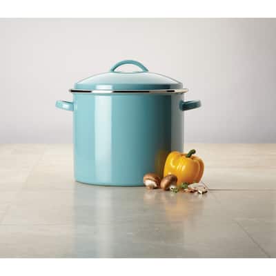 Farberware Enamel-on-Steel Large Covered Stockpot, 16-Quart, Aqua