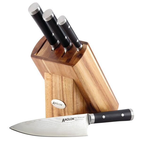 18-Pieces Damascus Knife Set with Black Wooden Block and 8 Pcs