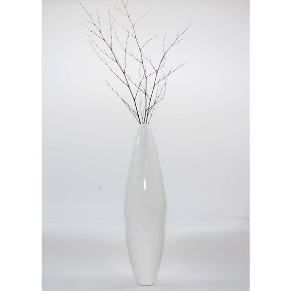 White Lacquered Wood 30 Inch Ellipse Shaped Floor Vase And White Lacquered Wood 30 Inch Ellipse Shaped Floor Vase And Branches