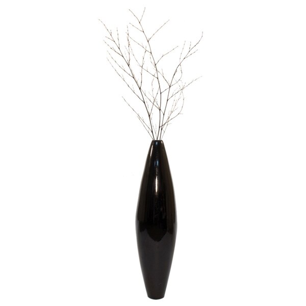 Solid Black Lacquered 30 Inch Elipse Floor Vase With Wooden Solid Black Lacquered 30 Inch Elipse Floor Vase With Wooden Branches