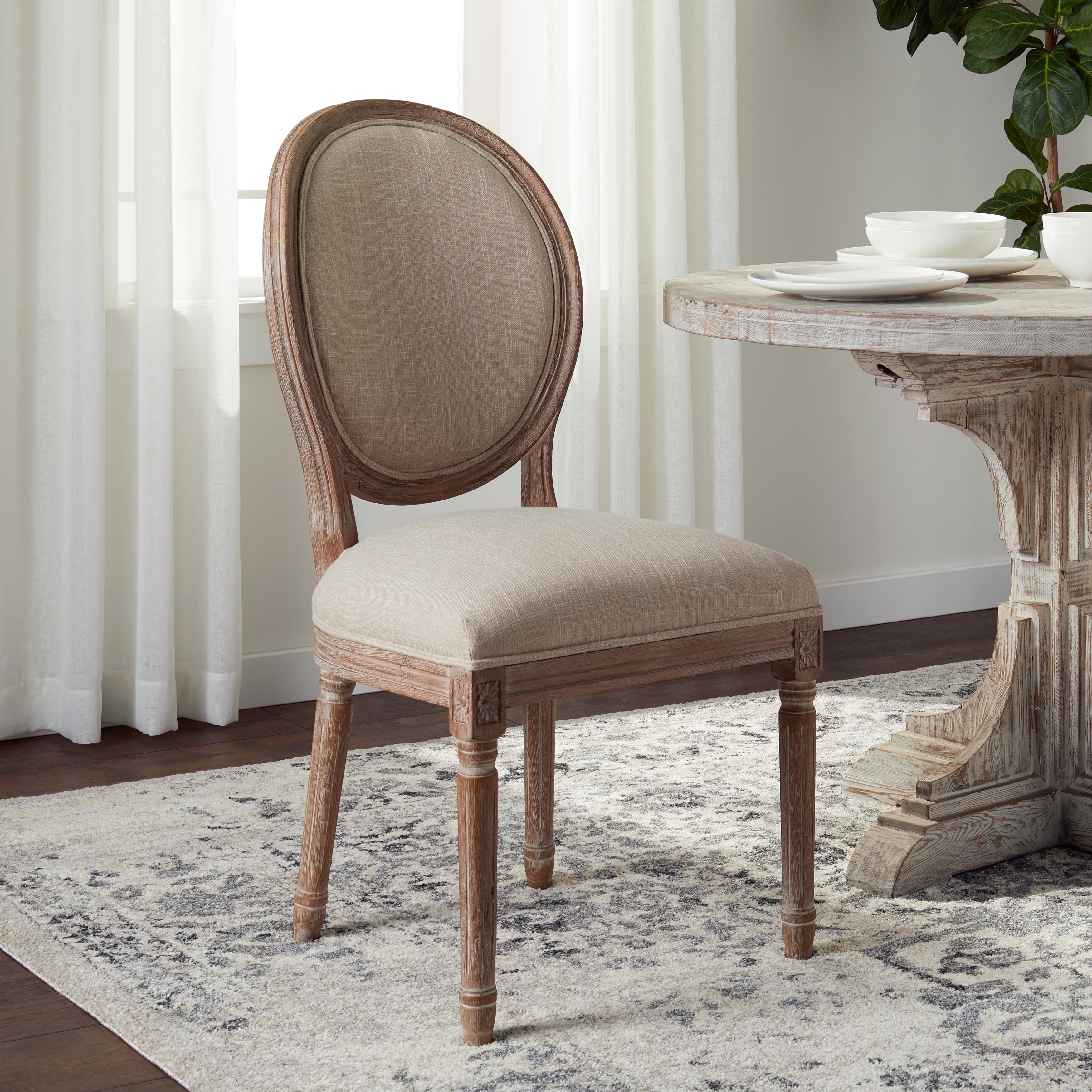 abbyson french vintage linen round back dining chair