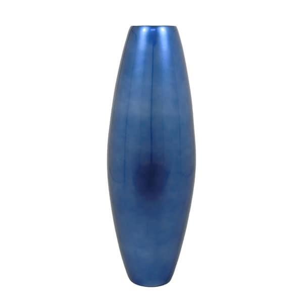 Solid Blue Lacquer 47-inch Cylinder Floor Vase and Branches