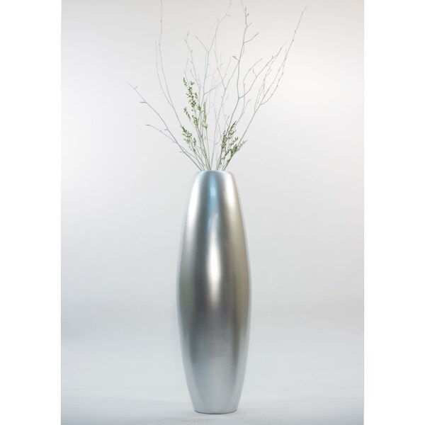 Silver Tone Bamboo 36 Inch Cylinder Floor Vase And Branches Silver Tone Bamboo 36 Inch Cylinder Floor Vase And Branches