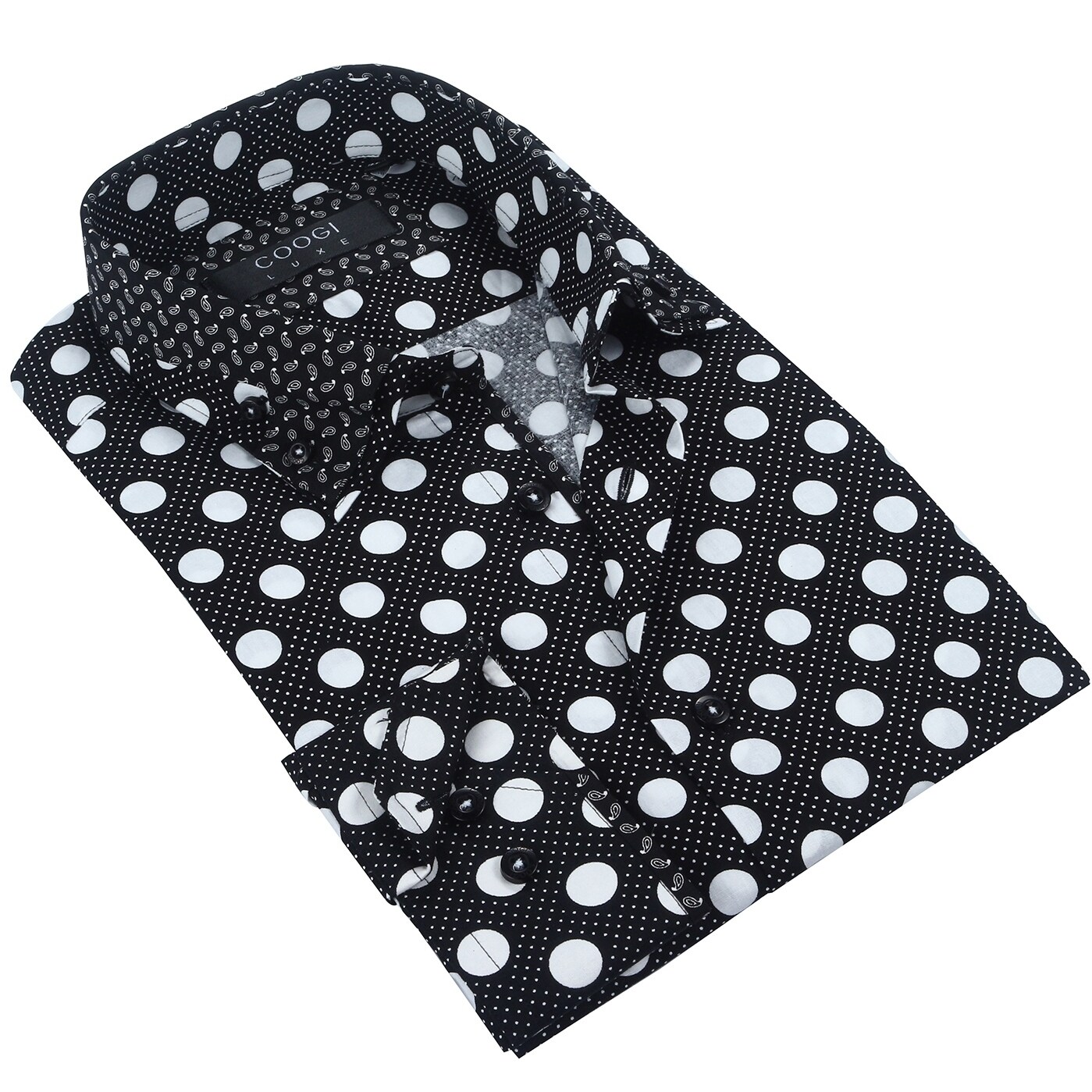 black and white polka dot dress shirt