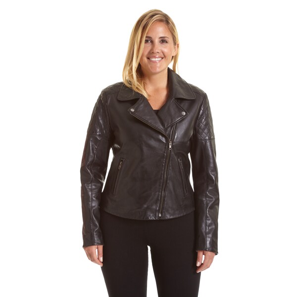 Excelled Women's Plus Size Asymmetrical Notch Collar Moto Jacket - Free ...