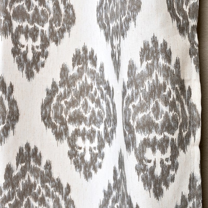Lambrequin Baroque Ikat Printed Beige/Silver Faux Linen Curtain Panel - 54 x 96 - 54 x 96