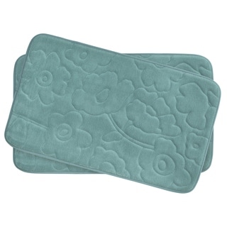 Stencil Floral Memory Foam 17 in. x 24 in. 2-Piece Bath Mat Set w ...