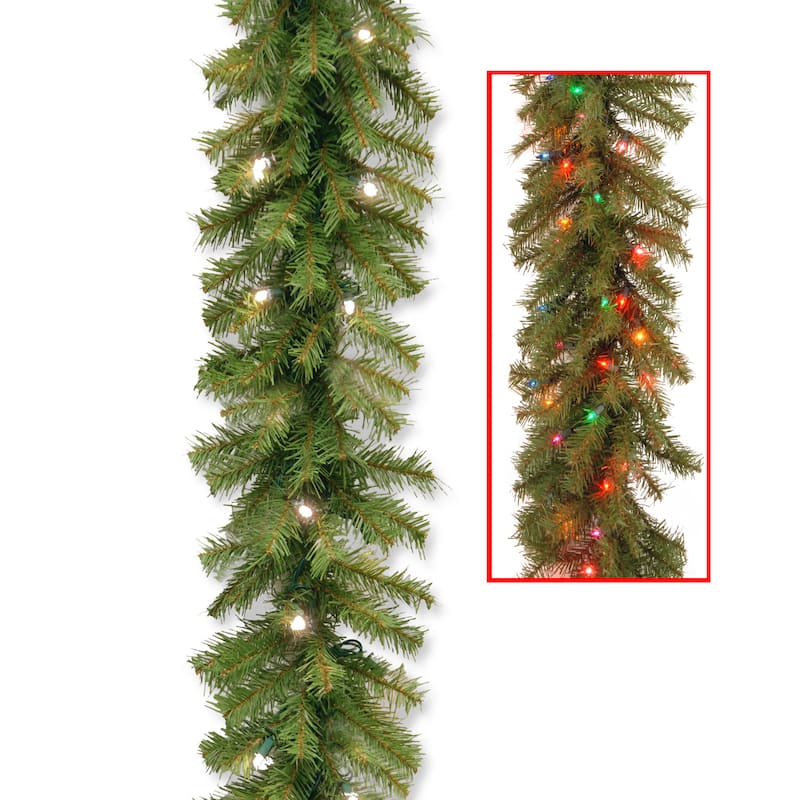 National Tree Company 9 ft. Norwood Fir Garland With Battery Operated Dual-color LED Lights