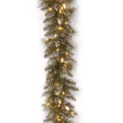 National Tree Company 9 ft. Glittery Bristle Pine Garland with Warm White LED Lights - 9 ft