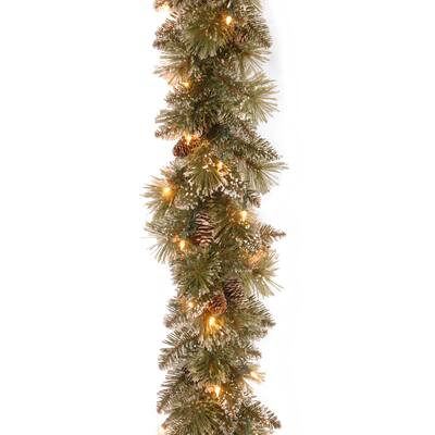 Artificial Bristle Pine 9-foot Glittery Garland With Clear Lights