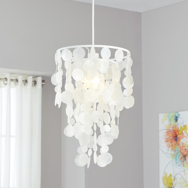 Safavieh Lighting 13-inch Pearl Capiz 1-Light White Adjustable Pendant Lamp