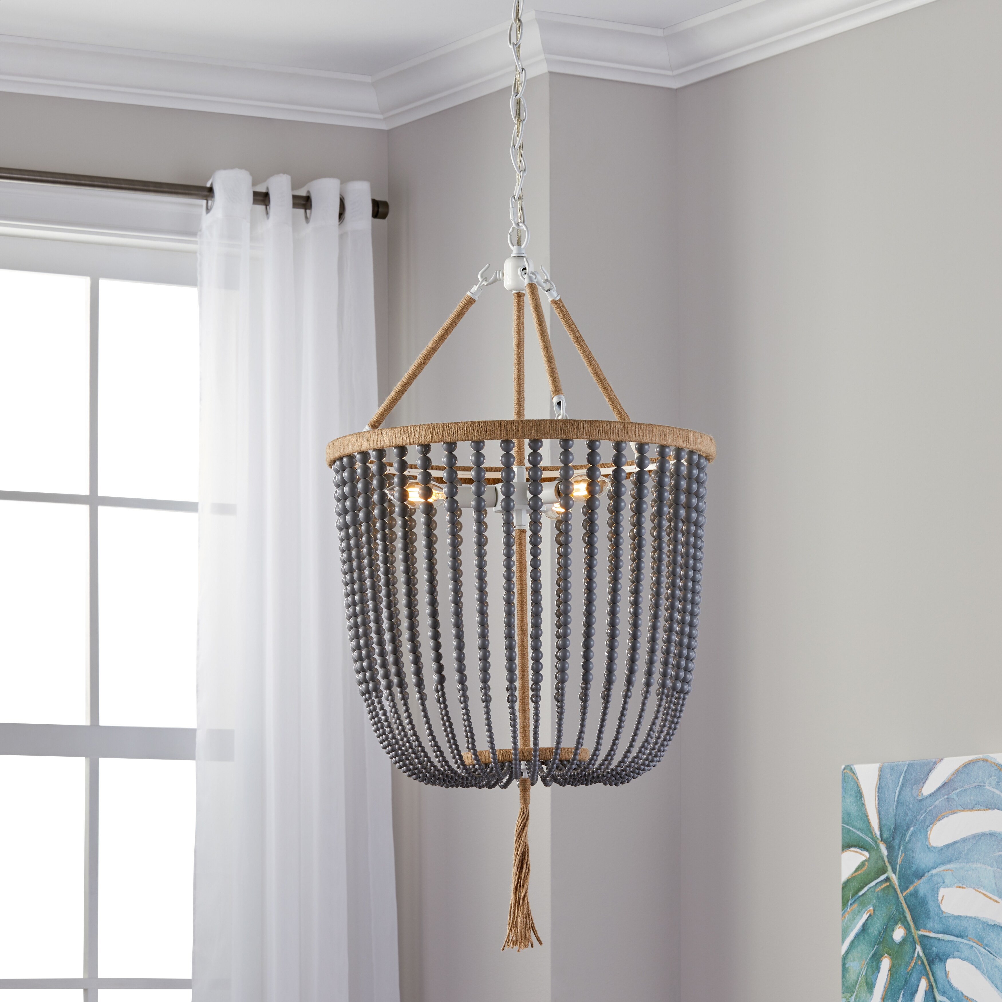 Safavieh Lighting Angie Beaded 3-light Grey Adjustable Pendant Lamp (LIT4476C) - Chandeliers For Bedrooms by Overstock.com