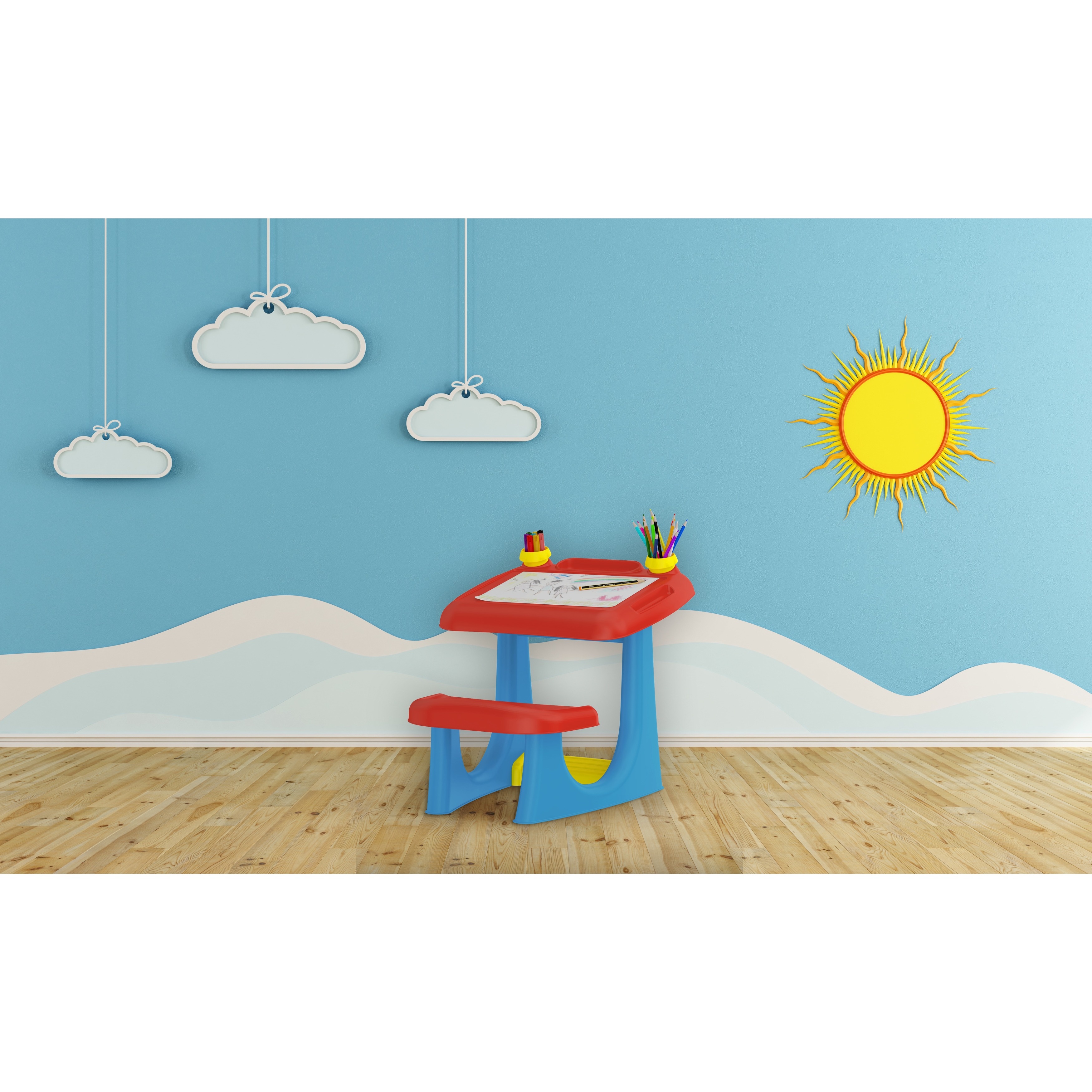 Keter Sit & Draw Kids Art and Creativity Desk with Storage - Bed