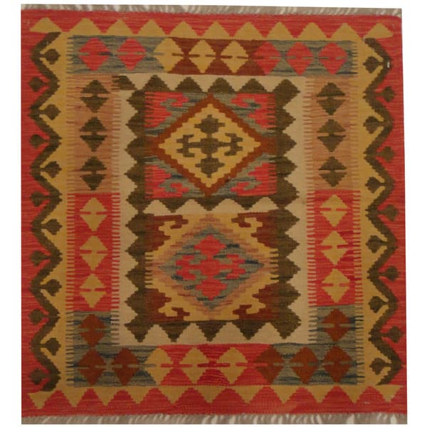 slide 2 of 3, Handmade One-of-a-Kind Wool Kilim (Afghanistan) - 2'9 x 2'10