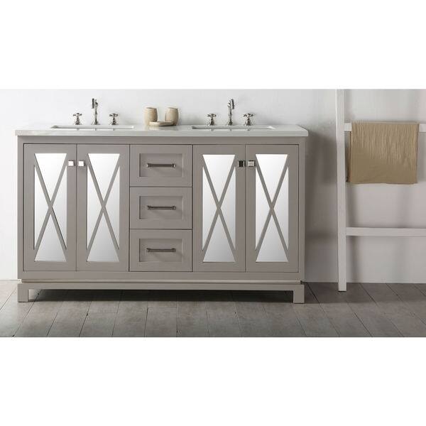 Legion Furniture 60" Warm Gray Double Sink Vanity with Quartz Top