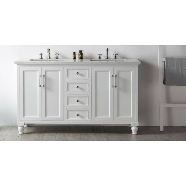 Legion Furniture 60" White Double Sink Vanity with Quartz Top