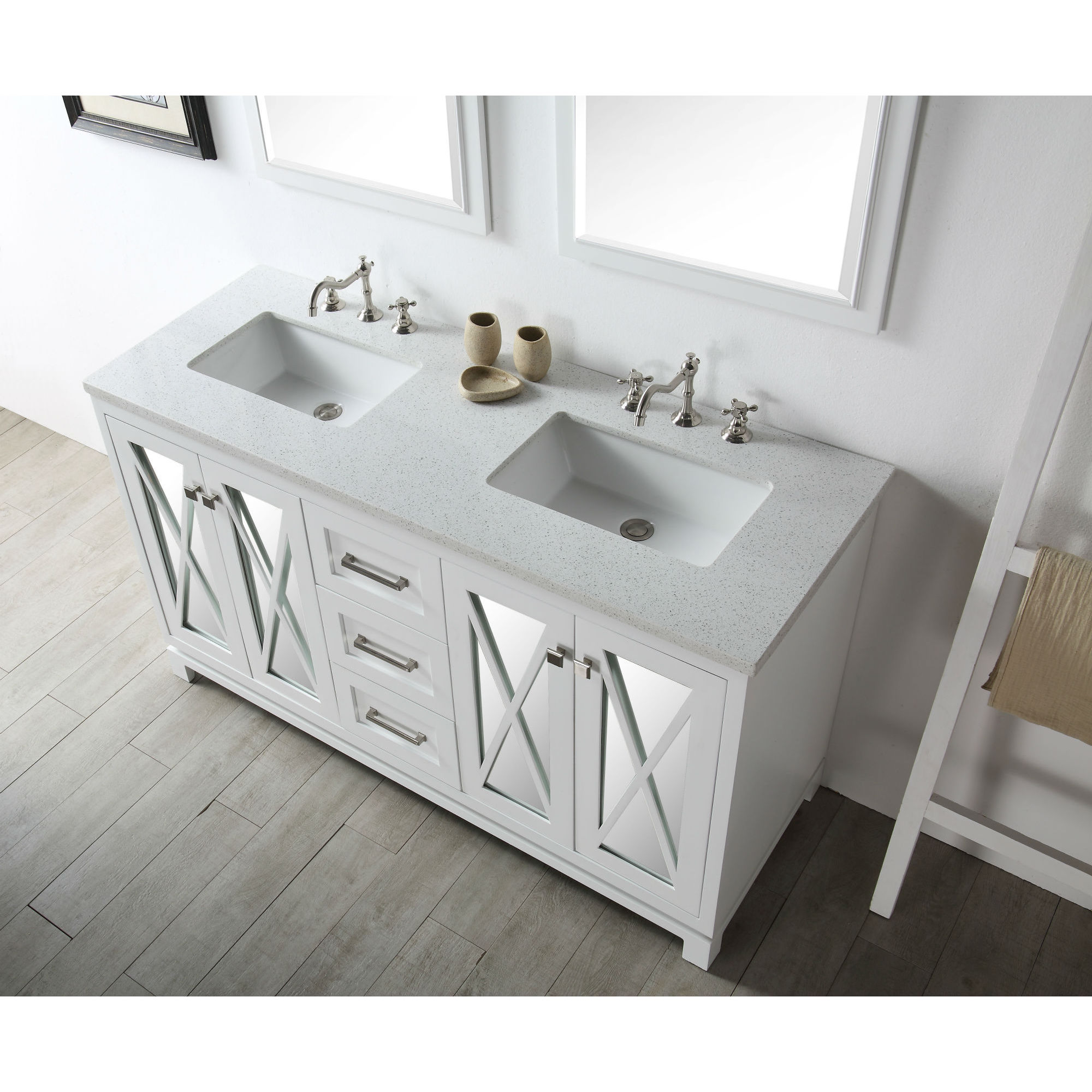 60 In White Double Bathroom Vanity With Quartz Top Overstock 12747380