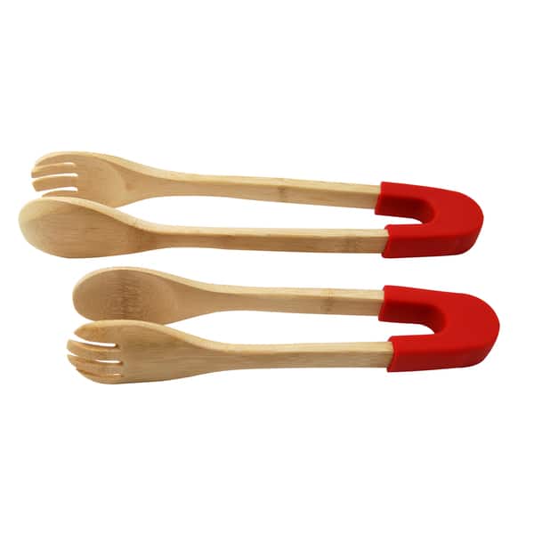 slide 1 of 2, Natural-colored Rayon from Bamboo 12-inch Serving Tongs (Set of 2)
